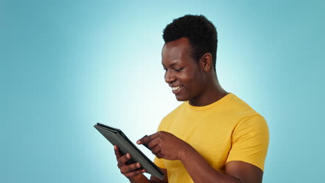 Happy-black-man,-tablet-and-credit-card