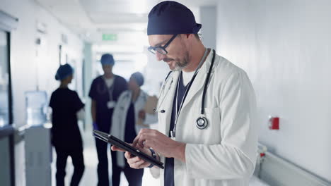 Man,-doctor-and-tablet-for-hospital