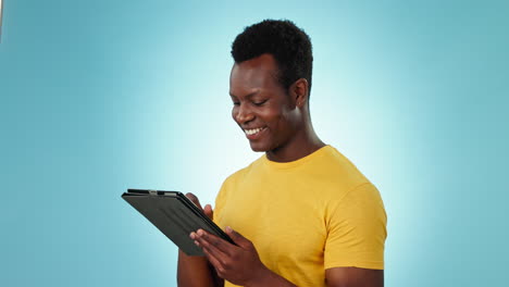 Typing,-smile-and-black-man-with-internet
