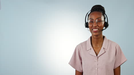 Customer-service,-studio-and-happy-black-woman