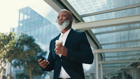 Phone,-coffee-and-a-senior-business-black-man