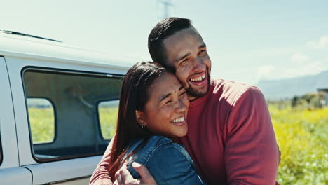 Couple,-happy-hug-and-road-trip-journey-by-car