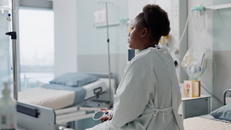 Woman-patient,-bed-and-drip-in-hospital