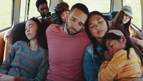 Car,-sleeping-group-and-people-travel-on-caravan