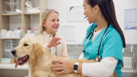 Kinder,-Tierarzt-Und-Ein-Mädchen-Mit-Ihrem-Hund-In-Einer-Klinik