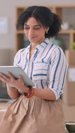 Small-business,-office-and-woman-with-tablet