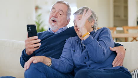 Senior,-wave-and-couple-with-phone-for-video-call