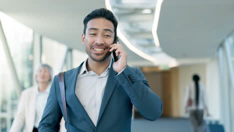 Phone-call,-communication-and-businessman-walking