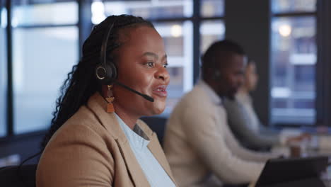 Telemarketing,-speaking-and-black-woman-with-call