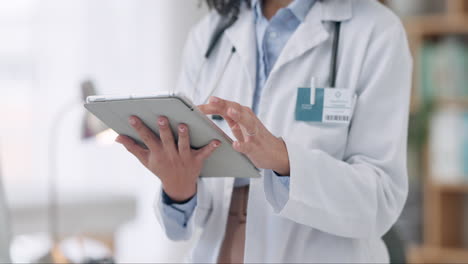 Woman,-hands-and-doctor-with-tablet