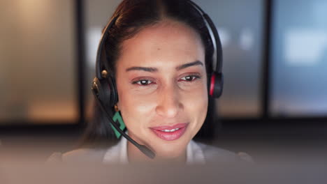Call-center,-speaking-and-woman-with-customer