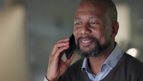Black-man,-senior-employee-and-phone-call