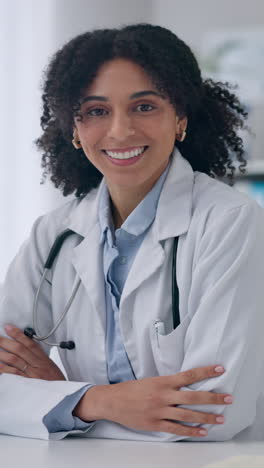 Woman,-doctor-and-smile-on-face-with-arms-crossed