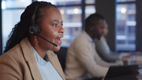 Call-center,-office-and-black-woman-with-customer