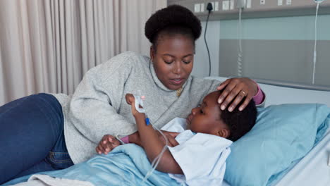 Hospital,-bed-and-mother-with-child-for-comfort