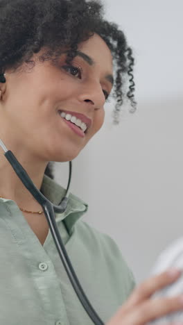 Doctor,-woman-and-stethoscope-for-listen