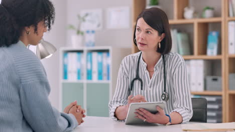 Tablet,-discussion-and-doctor-with-patient