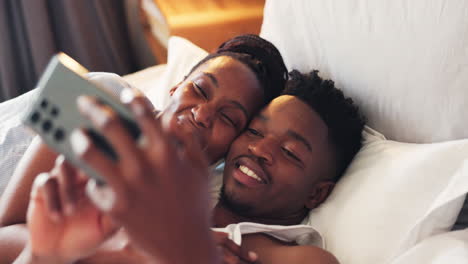 Bed,-selfie-and-black-couple-with-love