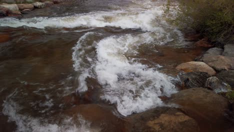 Tilting-close-up-shot-of-a-fast-flowing-mountain-stream