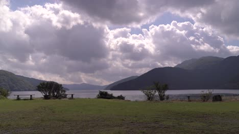 Wide-open-scenery-at-lake-on-beautiful-partially-cloudy-sunny-day
