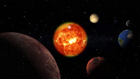 Un-Sistema-Solar-Realista,-Varios-Planetas-En-El-Sistema-Solar-Con-El-Sol-Como-Fuente-De-Energía