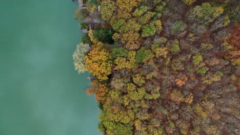 Agriculture-land-and-lake-drone-view-in-autumn