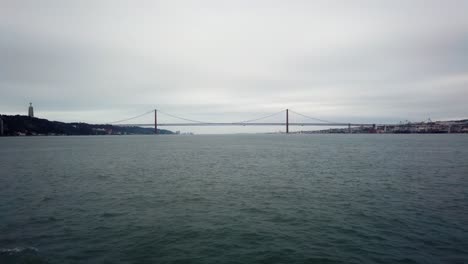 Tagus-river-during-a-cloudy-day,-Lisbon,-Portugal