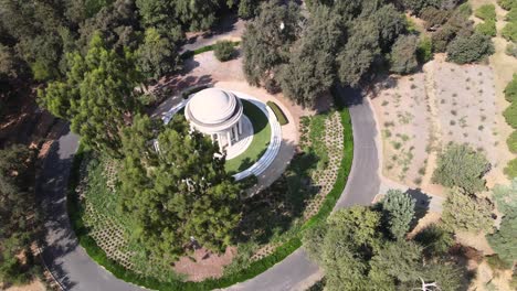 Aerial-over-Huntington-Library,-Art-Museum-and-Botanical-Gardens