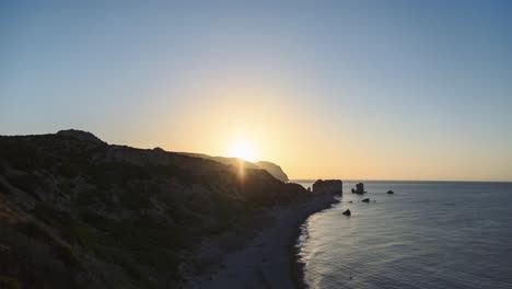 Time-lapse-Cyprus-Aphrodite-Hill-beautiful-glowing-sunrise-over-Mediterranean-island-coastline-seascape