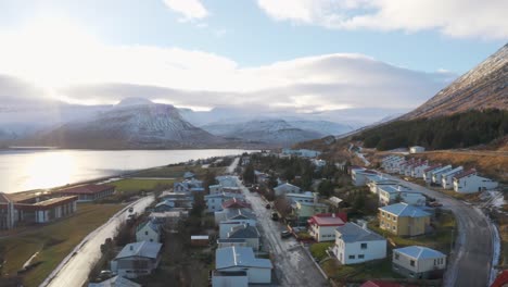 Amazing-drone-flying-over-Mountain-Landscape-at-sea,-fjords-and-arctic-Scenery-In-Westfjords-of-Iceland---aerial-shot