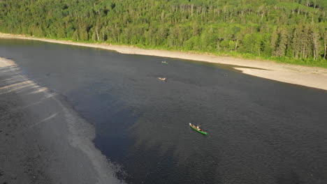 Fly-Over-Drone-Footage-of-fly-fishing-at-Restigouche-River,-New-Brunswick,-Canada