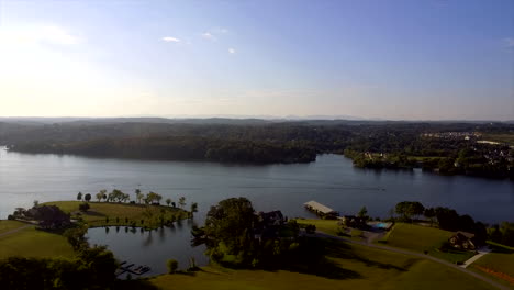 Aerial-shot-flying-over-a-dock-on-the-the-Tennessee-River