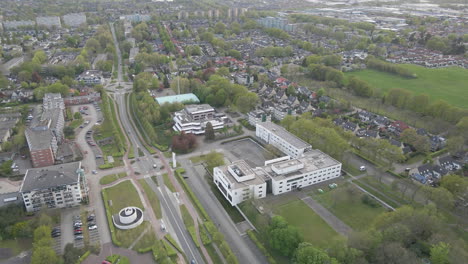 Aerial-of-city-hall-in-small-Dutch-town