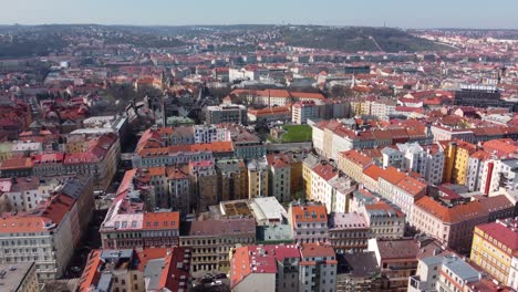 flying-above-the-district-Nove-Mesto-of-Prague,-Czechia