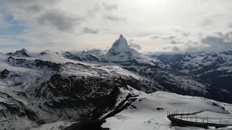 Drone,-aerial-views-of-the-famous-Matterhorn,-Swiss-Alps,-Switzerland