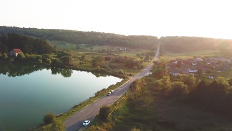 Forward-drone-shot-over-a-lake-in-the-surroundings-of-Lviv,-Ukraine