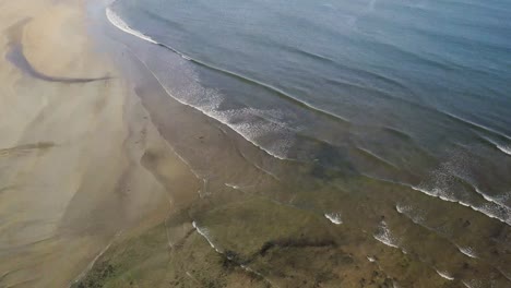 Aerial-Footage-of-Rare-Golden-Sandy-Beach-and-Calm-Waves-During-Sunny-Summer-In-Snaefellsness-Peninsula,-Iceland
