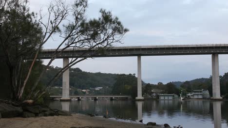 View-Of-Woronora-Bridge-From-Below-In-Southern-Sydney,-New-South-Wales,-Australia---wide-shot