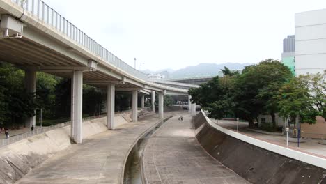 Städtischer-Entwässerungskanal-In-Der-Innenstadt-Von-Hongkong,-Luftbild