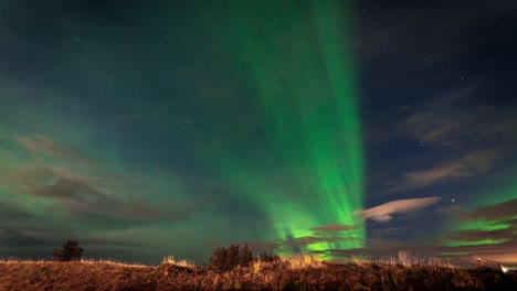 Beautiful-green-northern-lights-dancing-in-the-night-sky--time-lapse