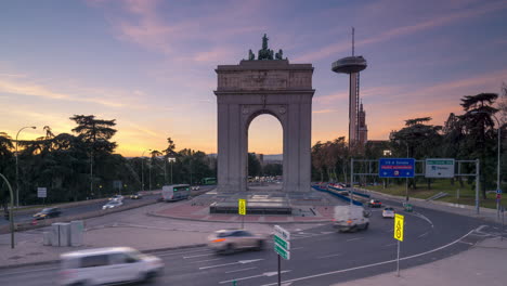 Timelapse-of-a-sunset-in-Moncloa,-Madrid,-Spain