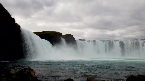 Godafoss-Waterfall-Iceland-low-static-at-base-of-falls-4k-ProRezHQ-on-river-Skjálfandafljót-in-northern-Iceland