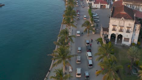 Fly-Over-Zanzibar-Promenade-During-Rush-Hour