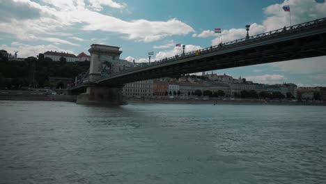 Boat-ride-through-Danube,-Going-under-chain-bridge