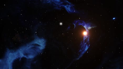 Las-Nubes-De-Nebulosa-Azul-Y-La-Luz-De-Las-Estrellas-Naranjas-Se-Mueven-Por-El-Vasto-Espacio