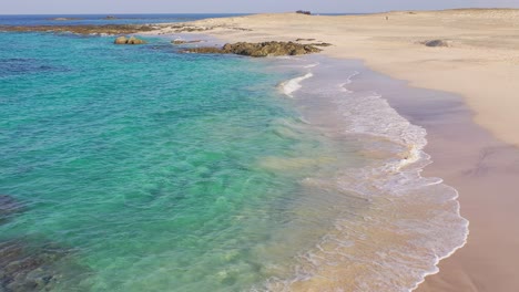 Desert-sand-meets-turquoise-sea,-Sultanate-of-Oman