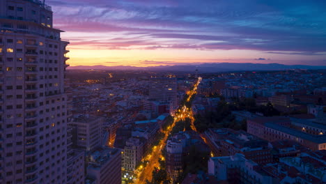 Timelapse-of-Madrid-rooftops-at-sunset-with-beautifull-colors-and-clouds
