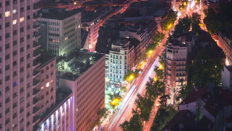 Zeitraffer-Von-Madrid-Bei-Nacht-Von-Der-Spitze-Des-Hotels-Riu-Plaza-España