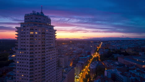 Timelapse-of-Madrid-rooftops-at-sunset-with-beautifull-colors-and-clouds