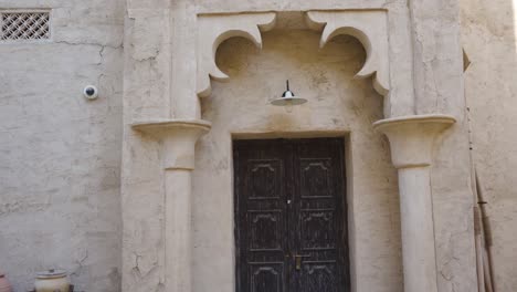 Frontage-Exterior-Of-Restored-Traditional-Houses-In-Al-Fahidi-Historical-Neighbourhood,-Dubai-UAE
